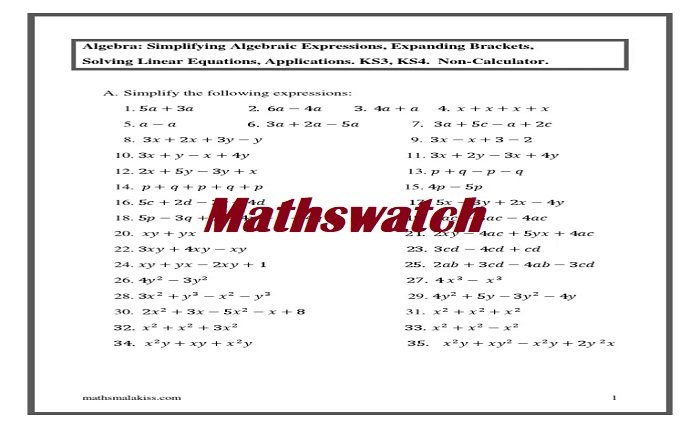 mathswatch worksheets year 7